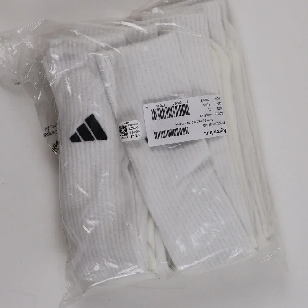 Adidas Socks Team 6-Pack 2.0 Crew White Black XL NWT